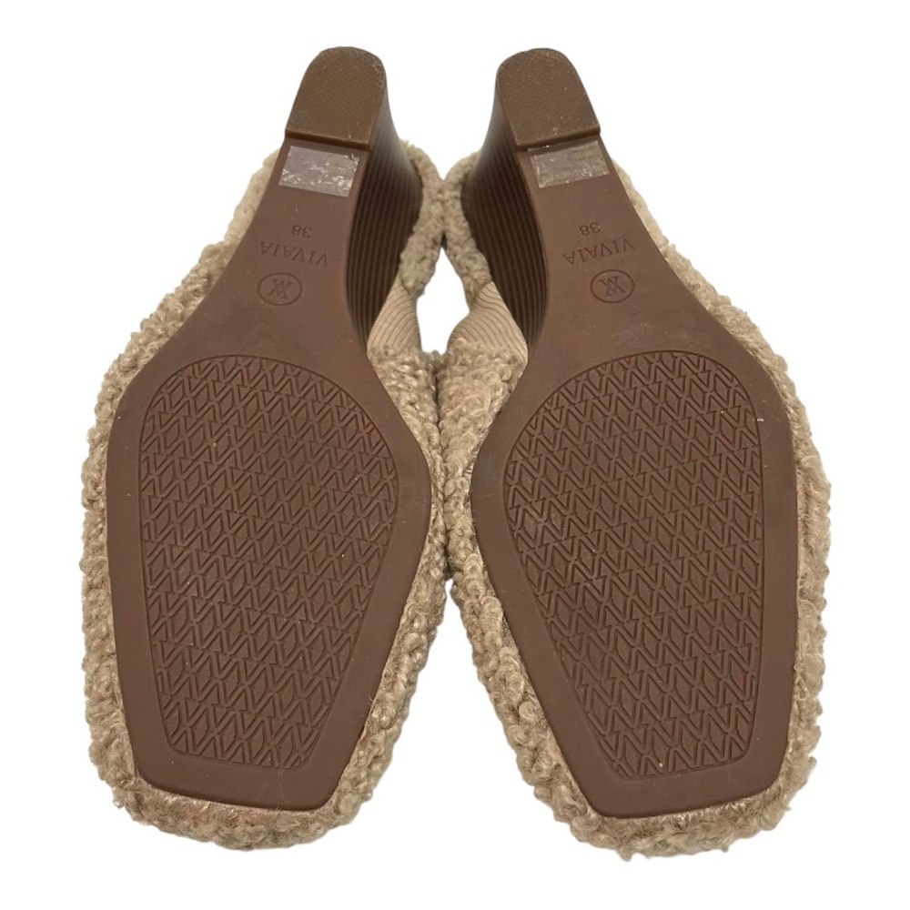 Vivaia Margot Square Toe Tan Sherpa Wedge Mules Women’s 38/7.5 - Picture 13 of 15